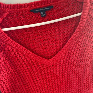 American Eagle Red Tunic V-Neck Sweater